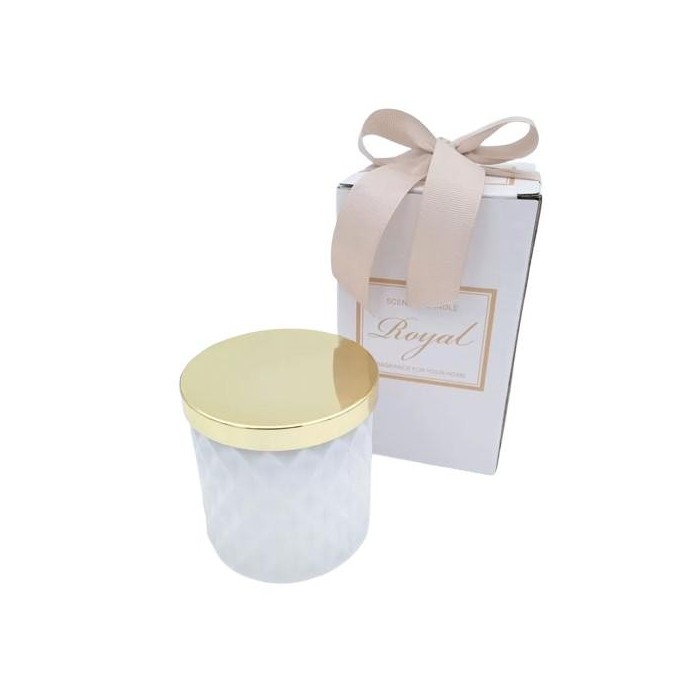 CANDELA VETRO 10CM BIANCA CON SCATOLA